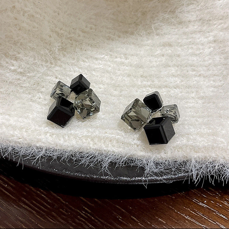 Black 3D Cube Sugar Geometric Design Earrings Jewelry