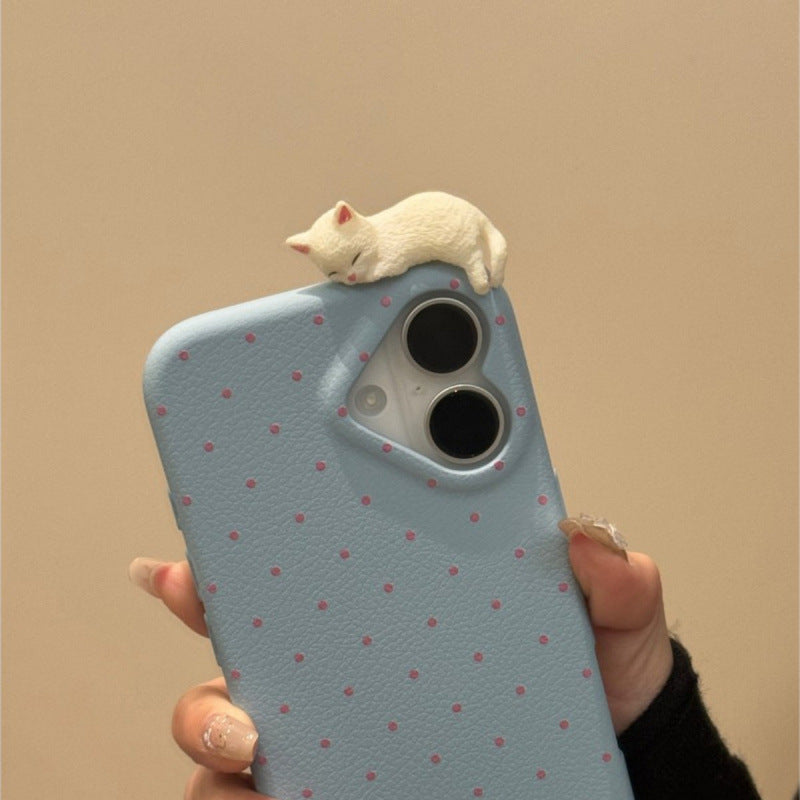 Cute Polka-dot Cat Phone Case In Solid New Colors