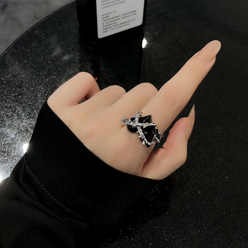 Black Heart-Thorn Cold-Style Open Ring