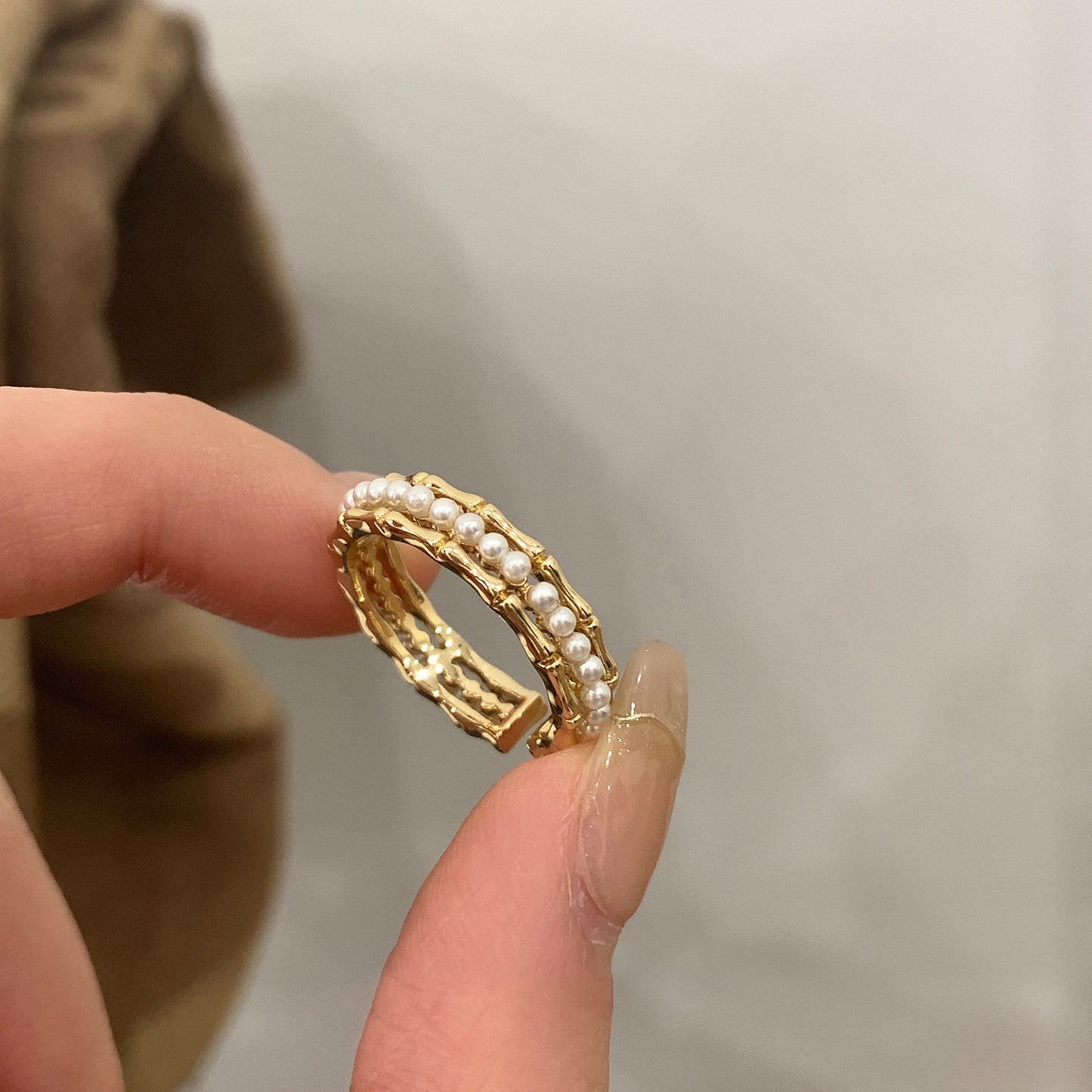 Personalized Minority Pearl Bamboo Joint Creative Ring