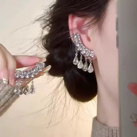 Dazzling Water-drop Tassel Stud Earrings