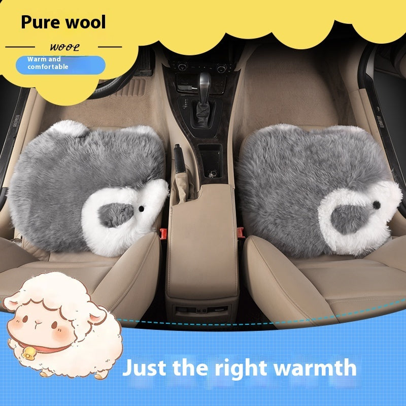 Cartoon Pure Wool Car Cushion Single Piece Thickened Winter Plush Warm Winter