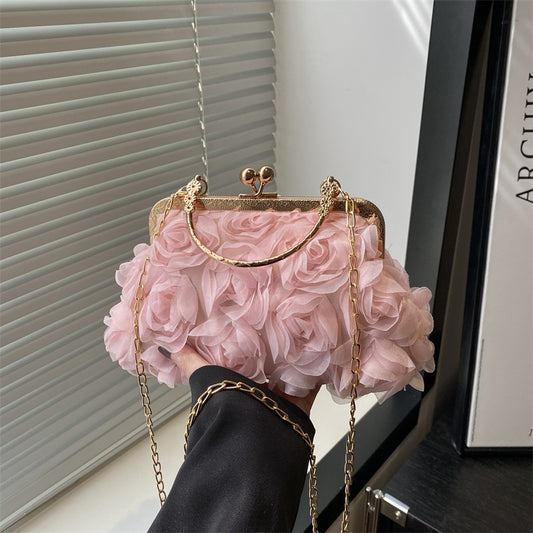 Chic Versatile Rose-patterned Womens Bag With A Chain Detail