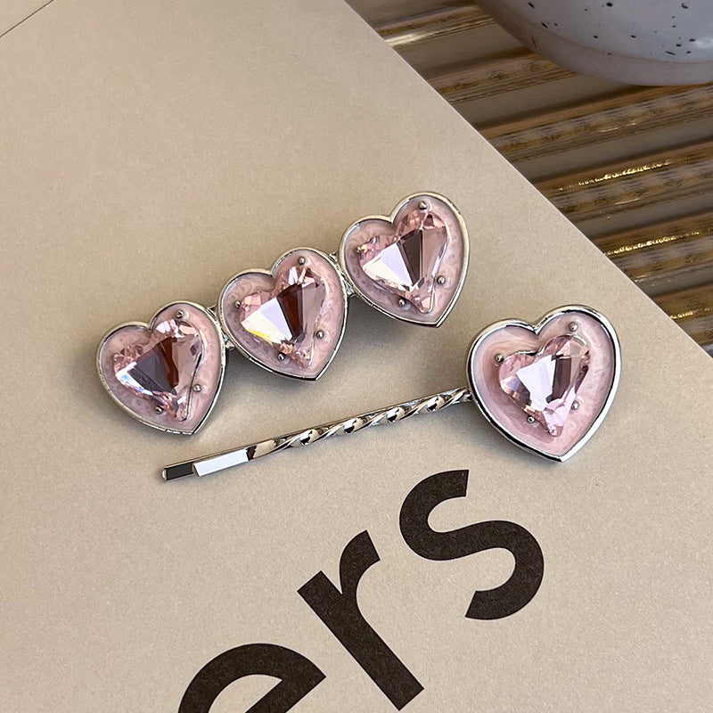 Heart Shape Rhinestone Side Bang Clip Sweet Cool Girl Metal Barrettes