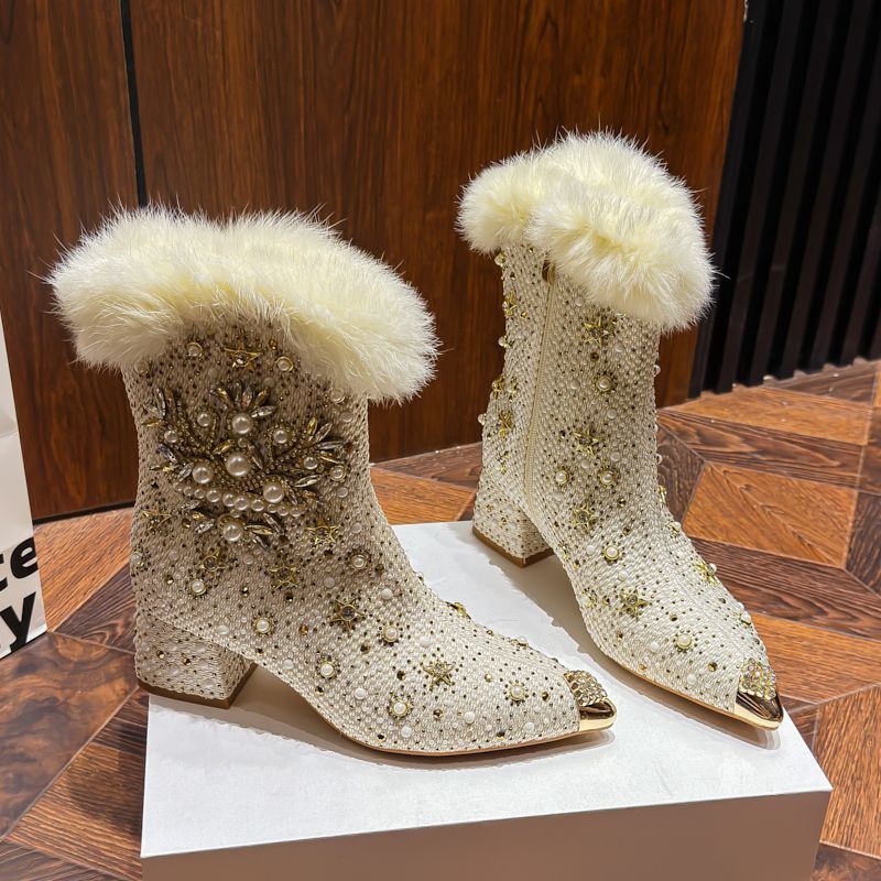 Winter Fleece-lined, Warm Chunky-heeled Ankle Boots