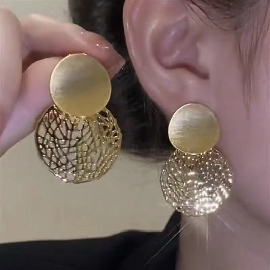 New Trendy Metal Woven Mesh Circular Earrings