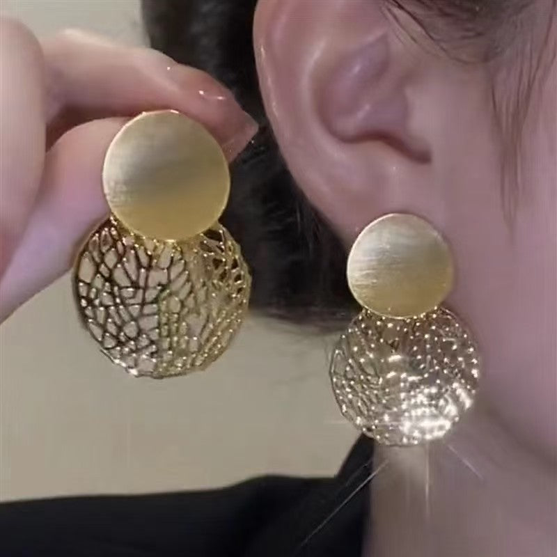 New Trendy Metal Woven Mesh Circular Earrings