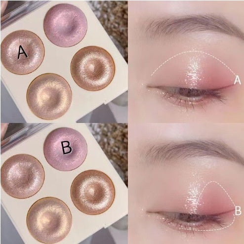 Four-color Baked Highlighter Palette With Shimmering Glittery Eyeshadow