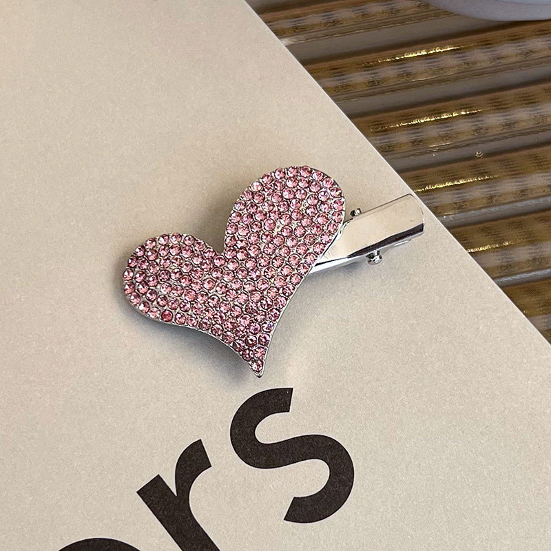 Heart Shape Rhinestone Side Bang Clip Sweet Cool Girl Metal Barrettes