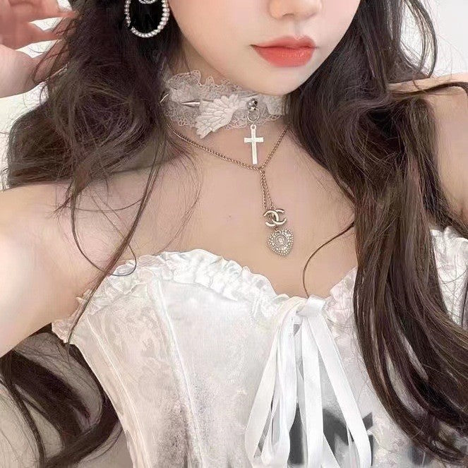 Punk Rivet Cross Collar Chain