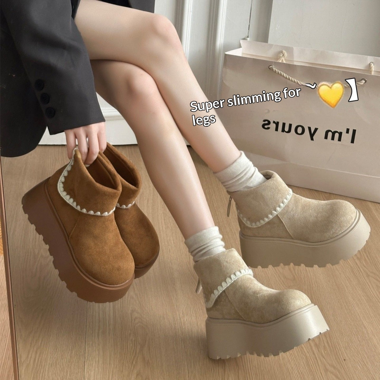 Womens Retro Height-Boosting Snow Boots With Lace And Extra Padding