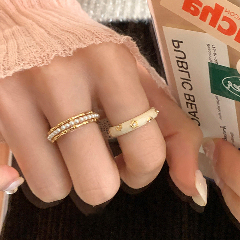 Personalized Minority Pearl Bamboo Joint Creative Ring