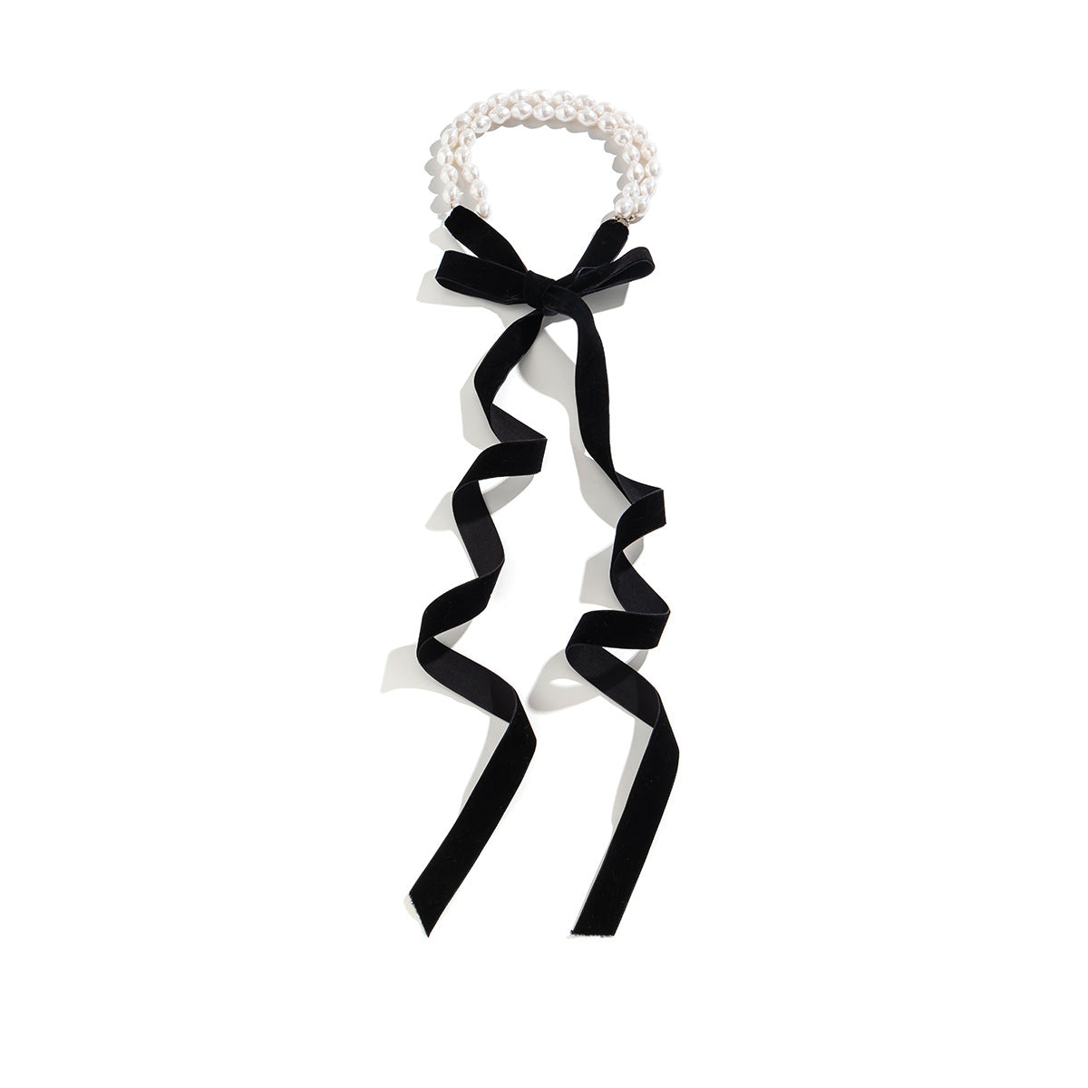 Vintage Flannel Pearl Bow Necklace