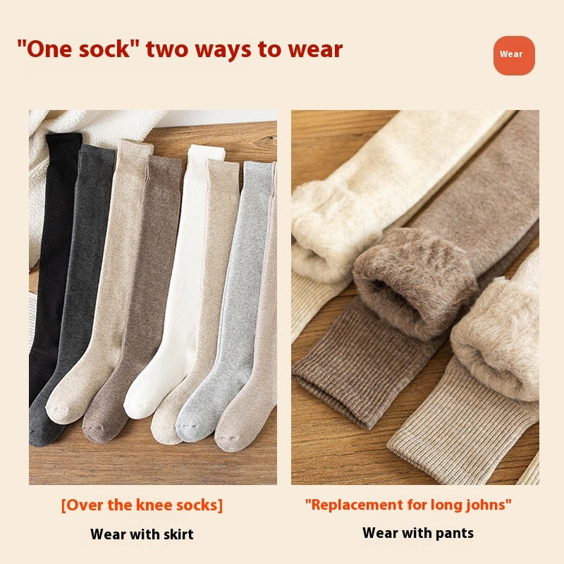 Cashmere Knee Socks Women's Long Tube Fleece-lined
