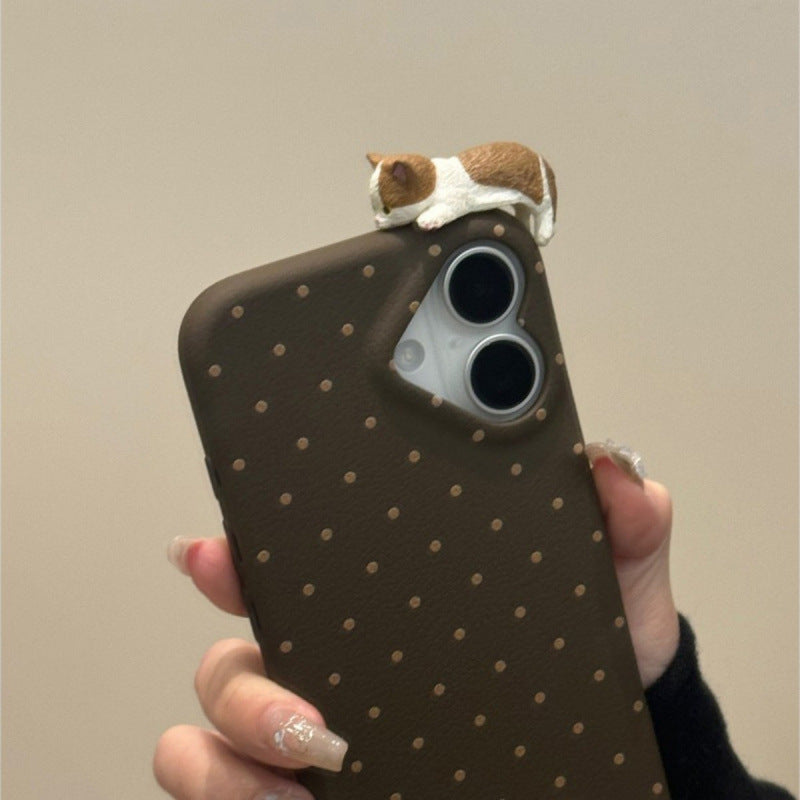 Cute Polka-dot Cat Phone Case In Solid New Colors