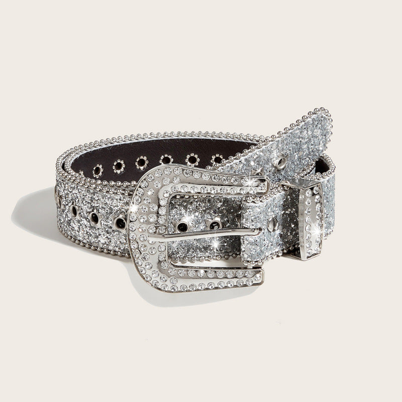 Rhinestone Belt With A Wide Design Trendy In European And American Styles