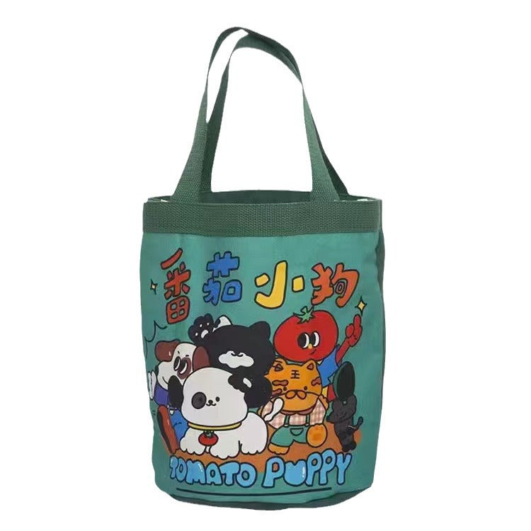 Cute Graffiti Ins Printing Cylinder Canvas Bucket Bag