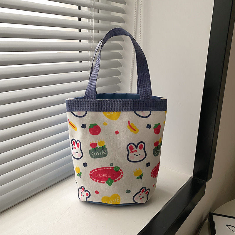 Cute Graffiti Ins Printing Cylinder Canvas Bucket Bag