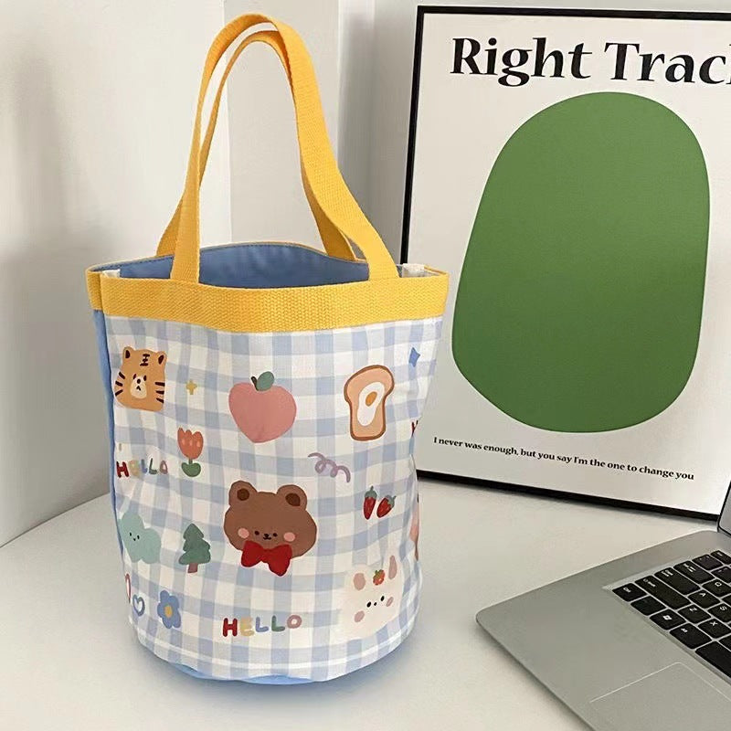 Cute Graffiti Ins Printing Cylinder Canvas Bucket Bag