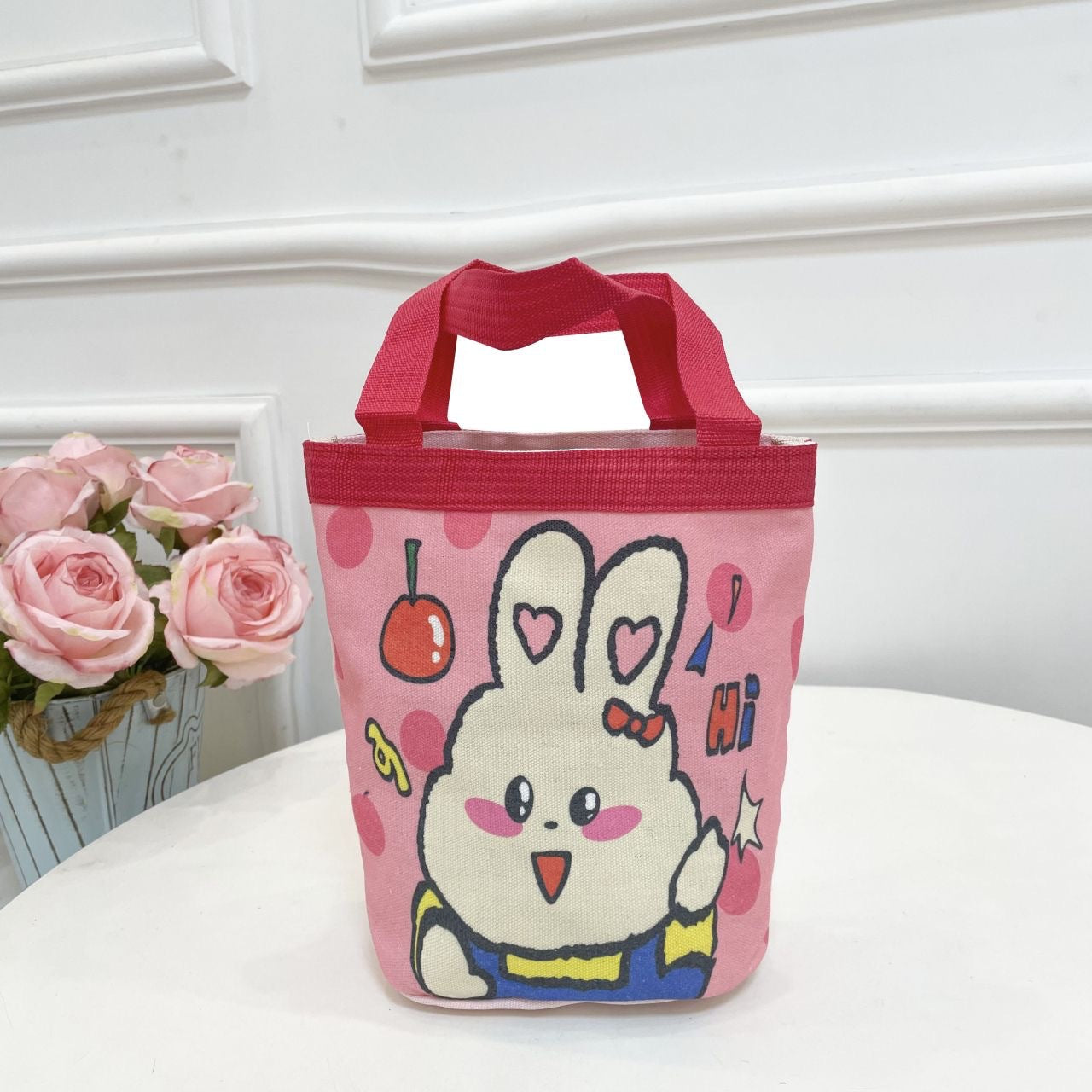 Cute Graffiti Ins Printing Cylinder Canvas Bucket Bag