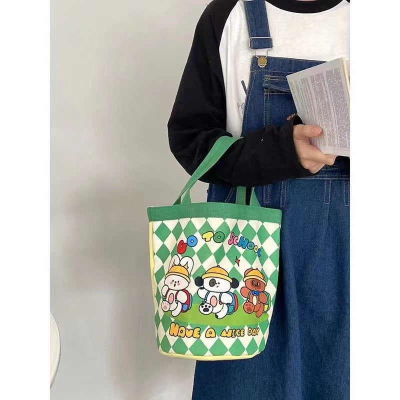 Cute Graffiti Ins Printing Cylinder Canvas Bucket Bag