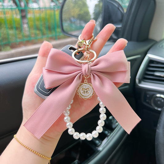 Bow Pearl Metal Keychains Decoration