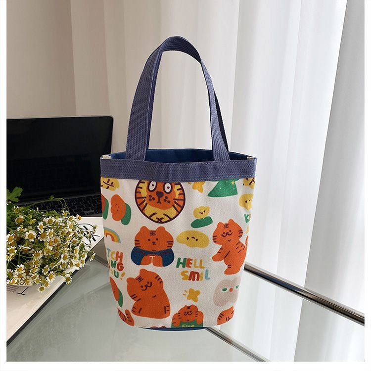 Cute Graffiti Ins Printing Cylinder Canvas Bucket Bag