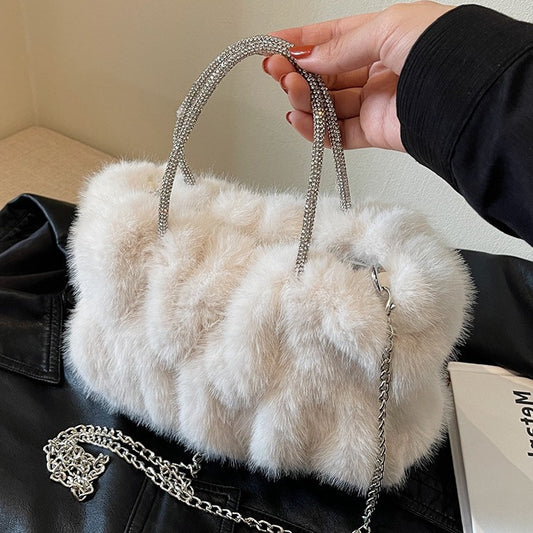 Womens 2025 New Cloud-Shaped Plush Mini Handbag