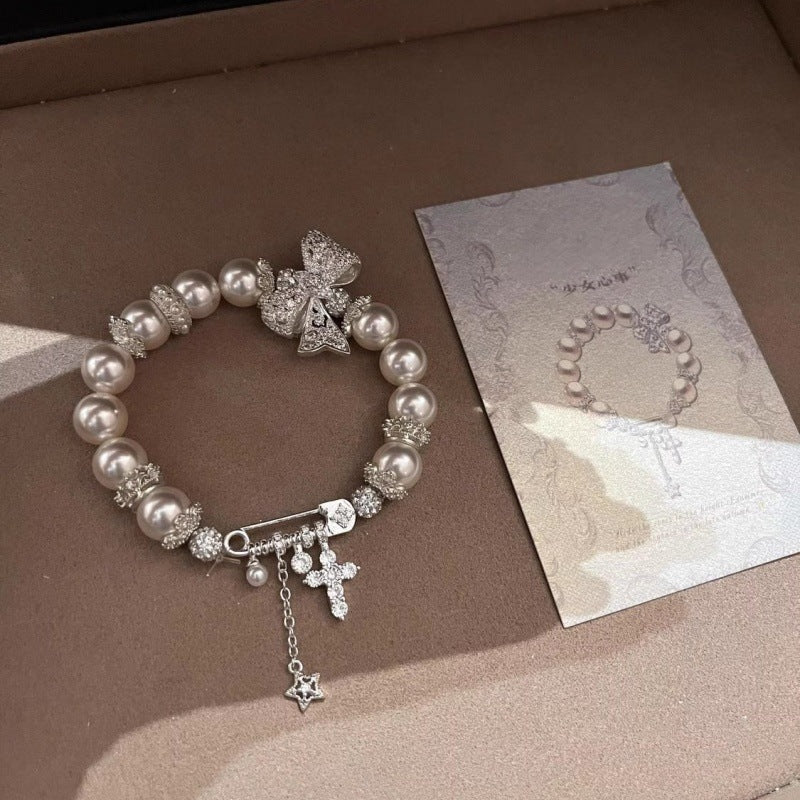 Luxury Lace Bow Bracelet With Full Diamond Pin Clasp