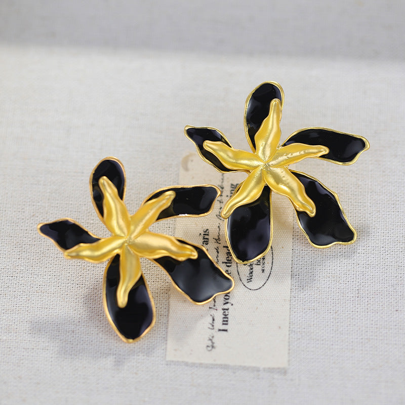 Mid-century Oil-drip Double-layer Flower Stud Earrings Bold And Eye-catching