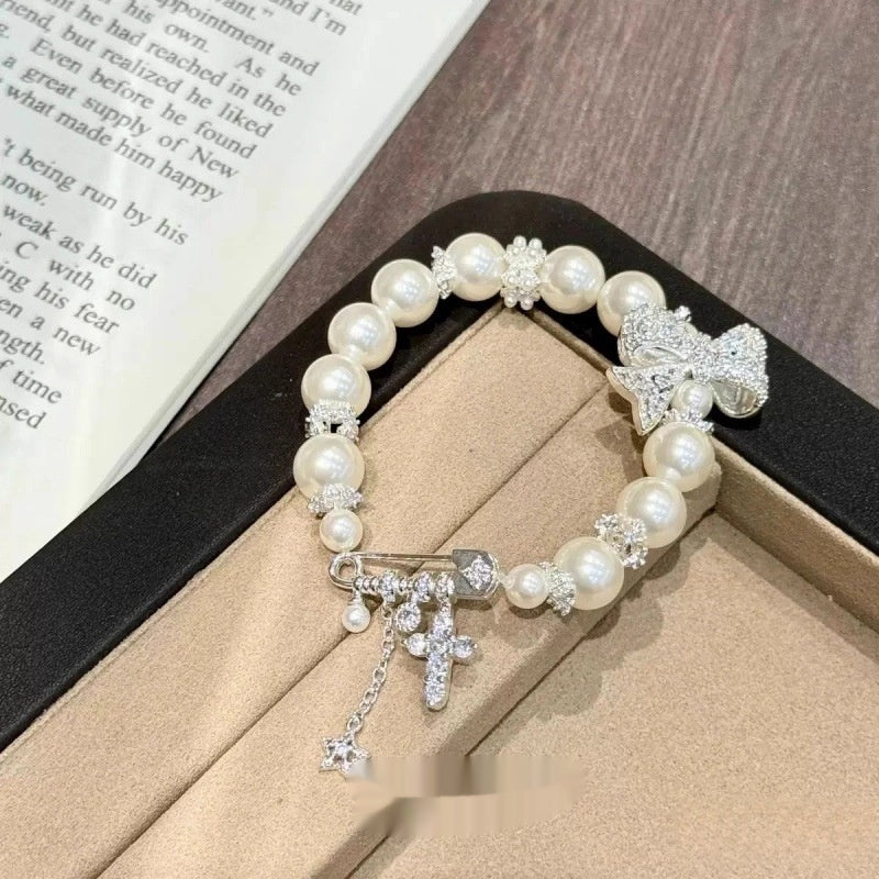 Luxury Lace Bow Bracelet With Full Diamond Pin Clasp