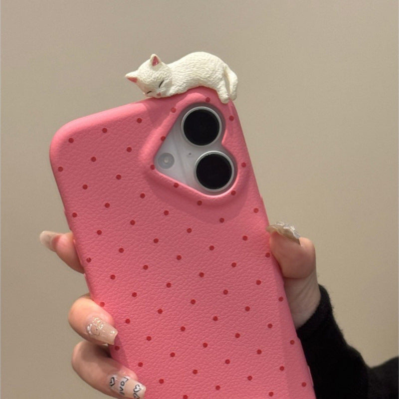 Cute Polka-dot Cat Phone Case In Solid New Colors