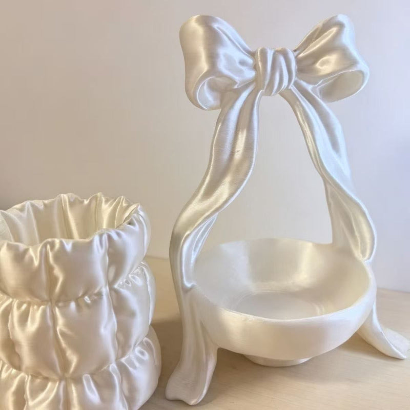 Light-luxury Cosmetic Organizer Set With Bow Accents