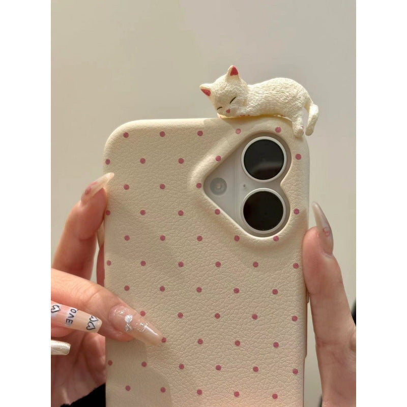 Cute Polka-dot Cat Phone Case In Solid New Colors