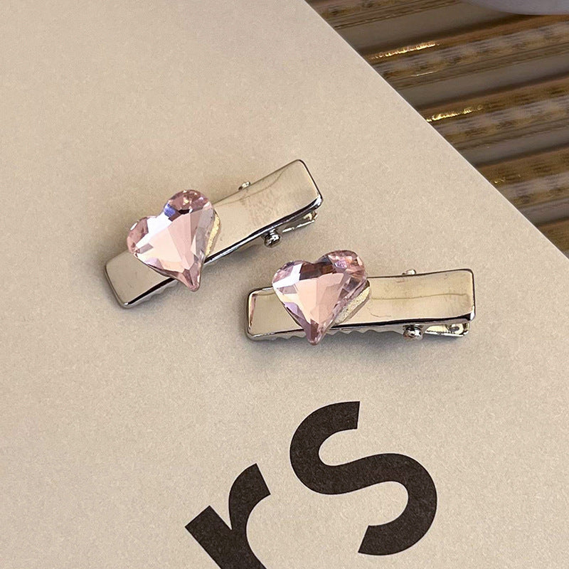 Heart Shape Rhinestone Side Bang Clip Sweet Cool Girl Metal Barrettes