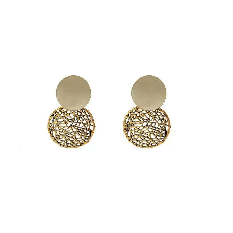 New Trendy Metal Woven Mesh Circular Earrings