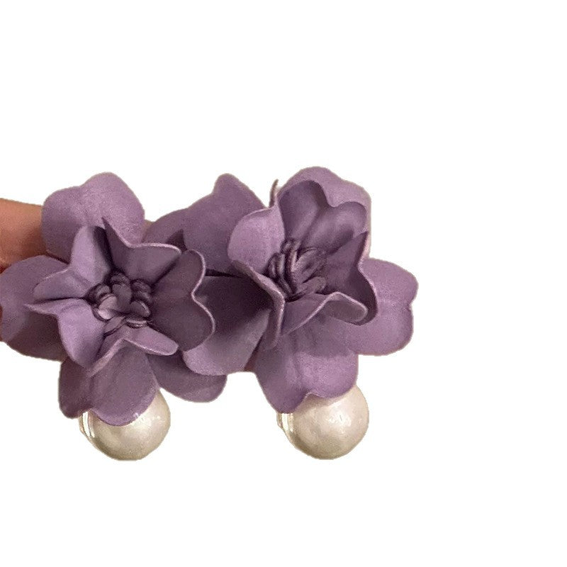 Dreamy Ethereal Sweet Purple Flower Pendant With Pearl Stud Earrings