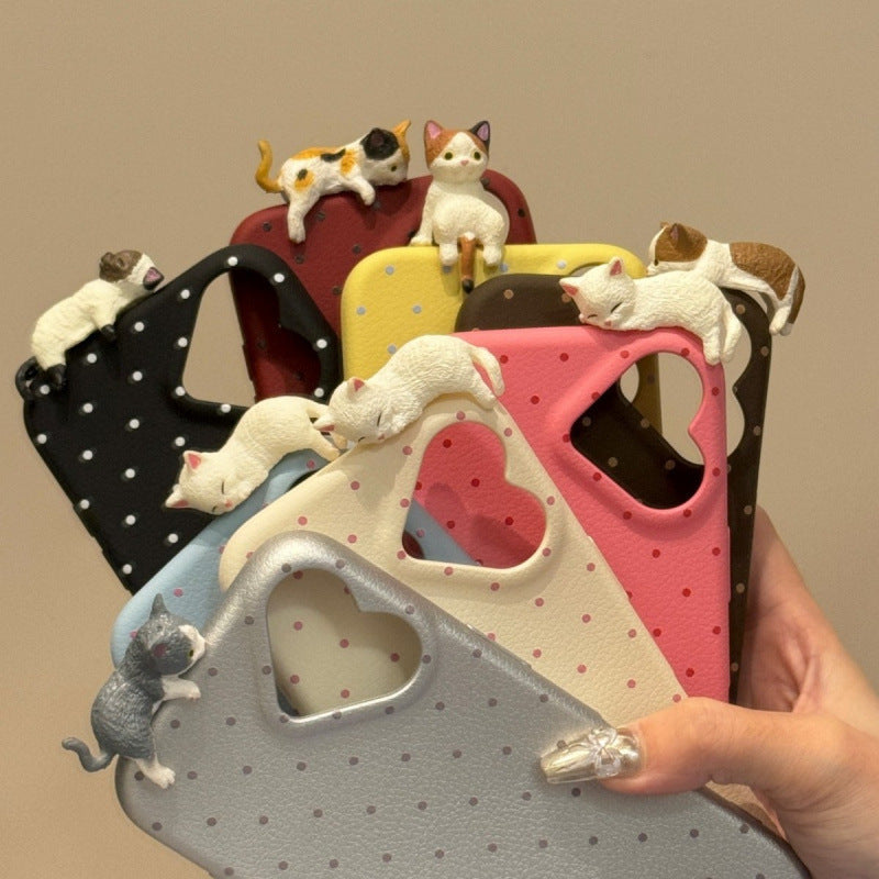 Cute Polka-dot Cat Phone Case In Solid New Colors