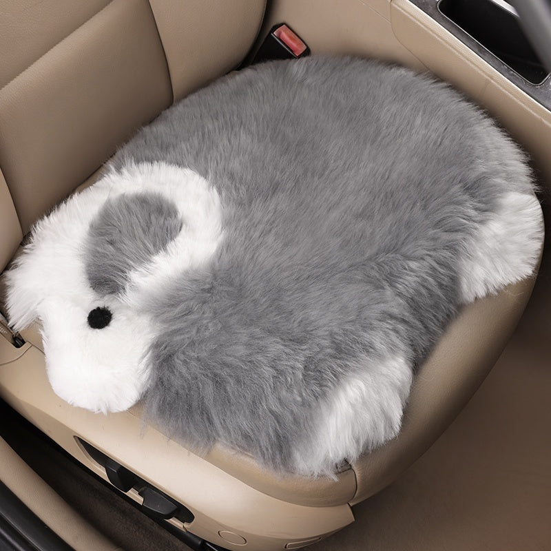 Cartoon Pure Wool Car Cushion Single Piece Thickened Winter Plush Warm Winter