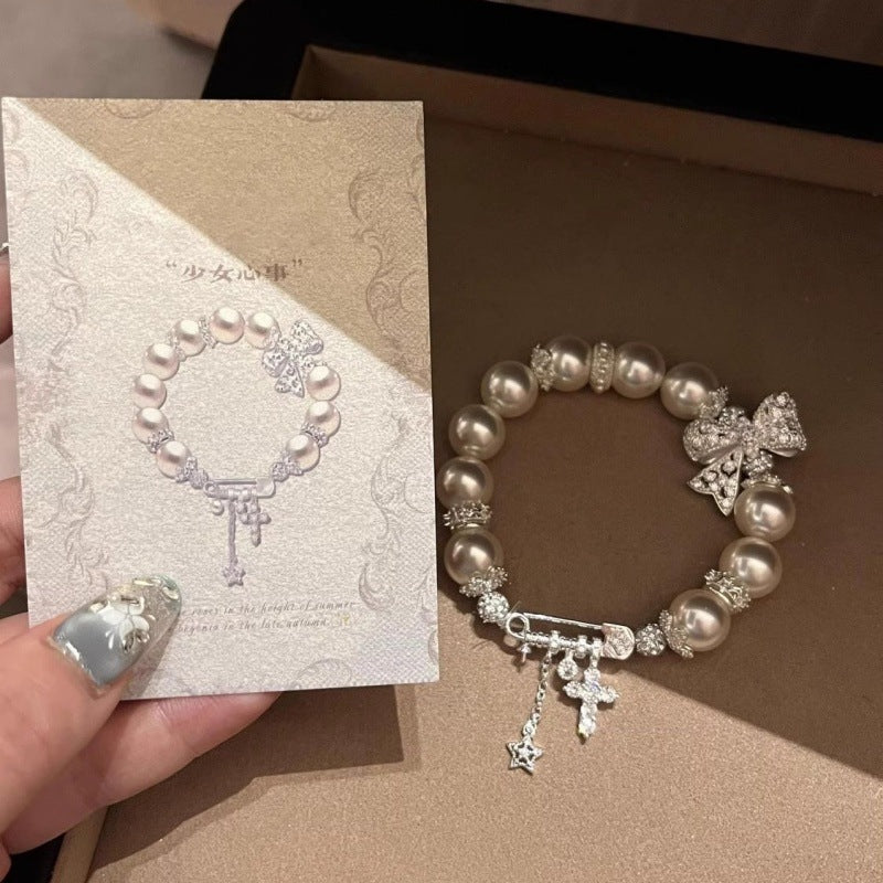Luxury Lace Bow Bracelet With Full Diamond Pin Clasp
