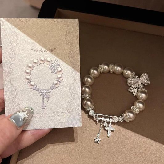 Luxury Lace Bow Bracelet With Full Diamond Pin Clasp