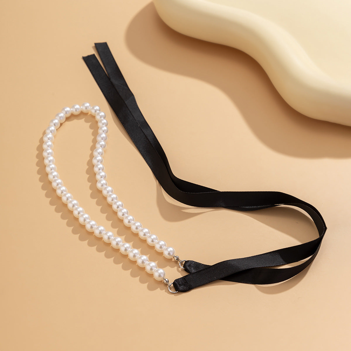 Vintage Flannel Pearl Bow Necklace