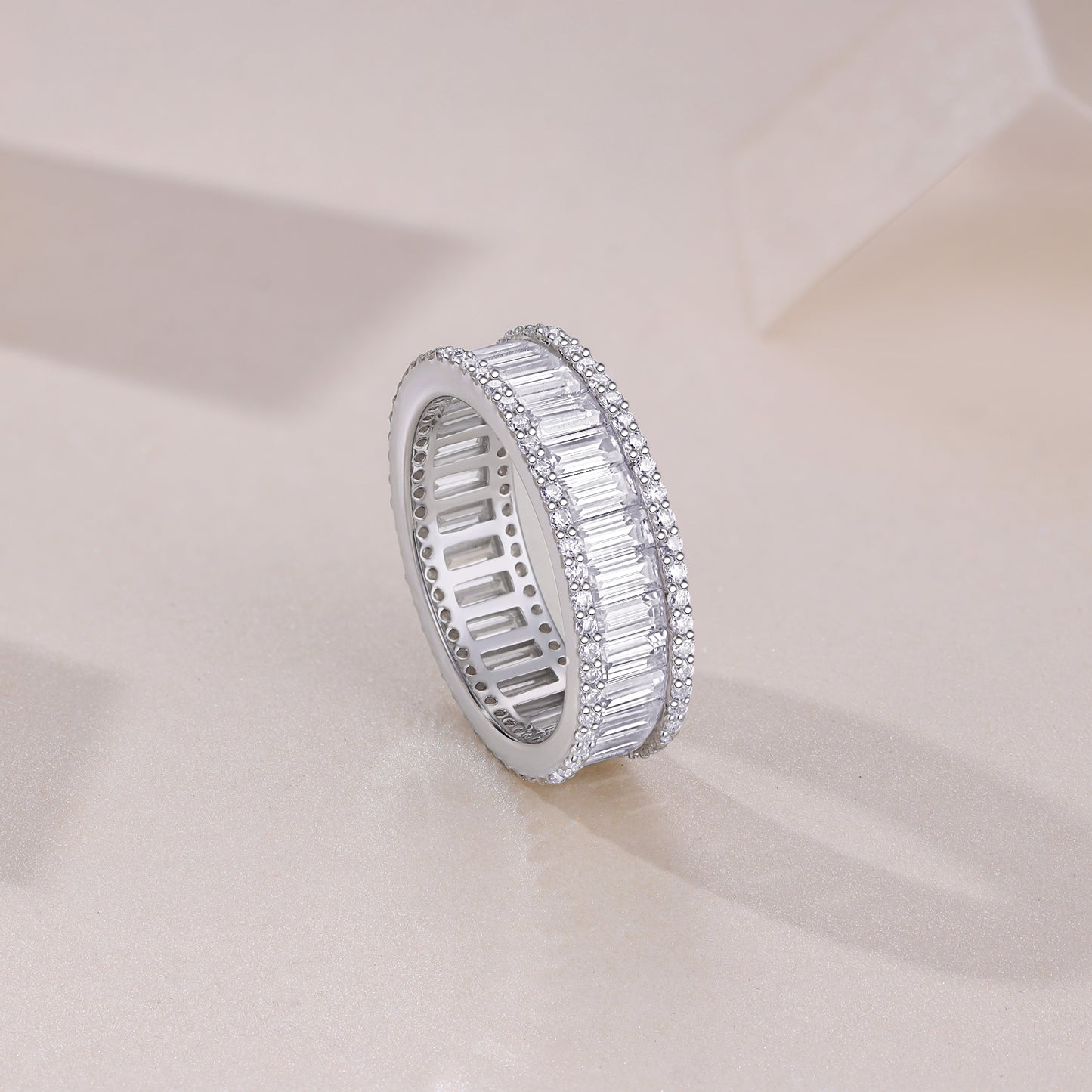 Note - Ring Set With Top-quality Square Moissanite S925 In Silver And Platinum-plated. The Ring Can Be Inspected With A Diamond Pen
