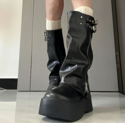 Womens Vintage High-rise Denim Boots