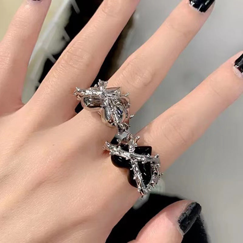 Black Heart-Thorn Cold-Style Open Ring