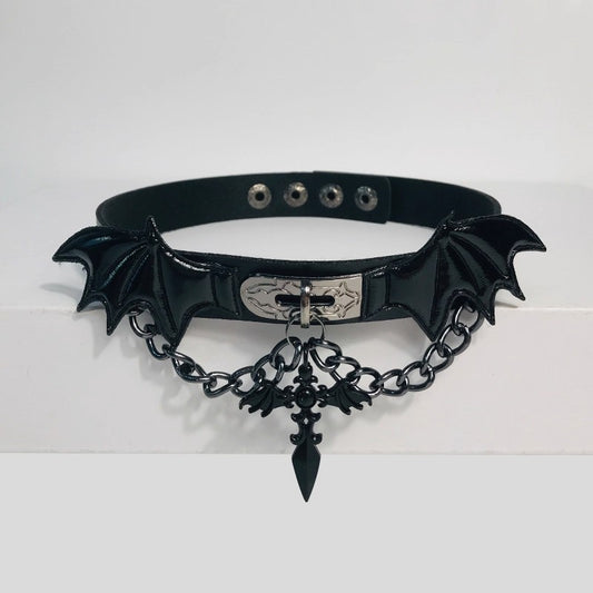 Dark Cross-winged Demon Collar Leather Punk-style Goth Accessory
