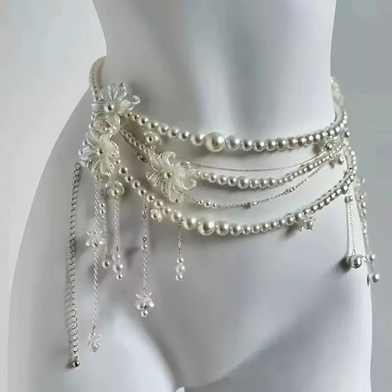 Ultra-girly Tassel Flower Pearl Waist Chainexclusive High-end Accessory For Stylish Waist Adornment