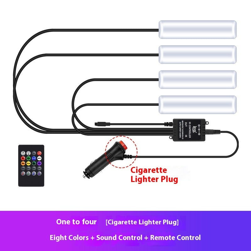 Car Atmosphere Light Car Interior No Modification Eight-Colors Atmosphere Light Car Foot Light