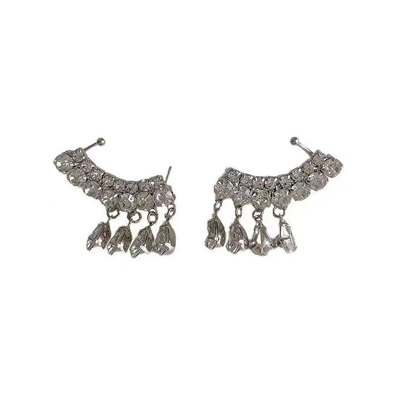 Dazzling Water-drop Tassel Stud Earrings