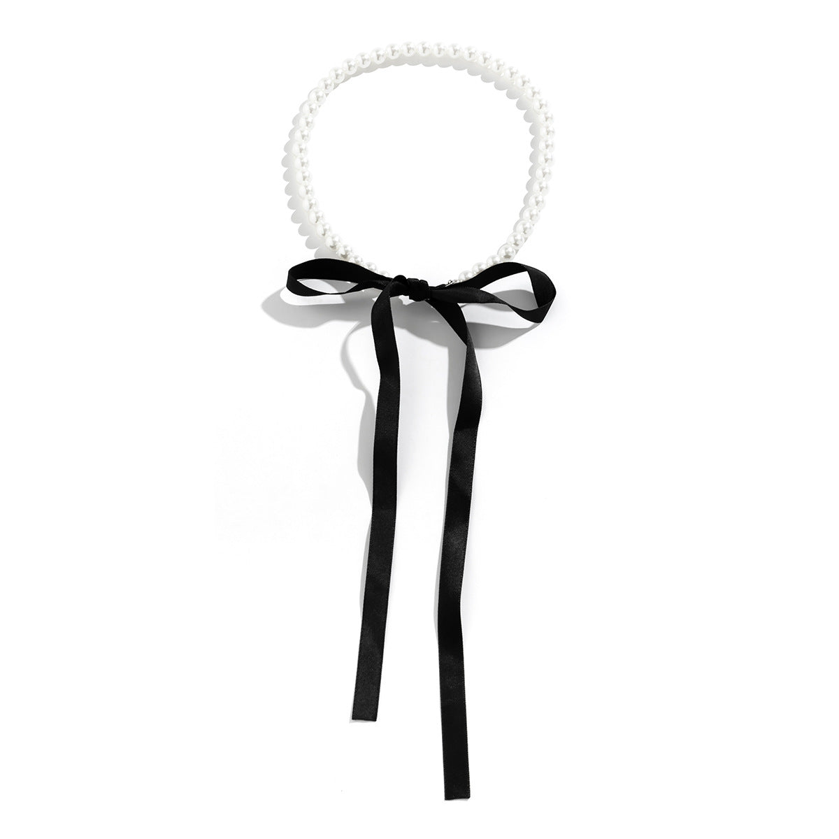 Vintage Flannel Pearl Bow Necklace